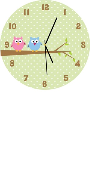 Owls Wall Clock - Green Background With Polka Dots - image 1