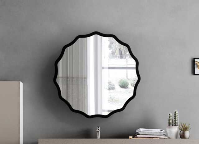 Scalloped Round Wood Mirror, Bathroom & Hallway Wall Decor - image 1
