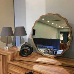 Scalloped Round Wood Mirror, Bathroom & Hallway Wall Decor - thumbnail 4
