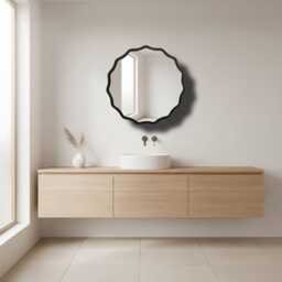 Scalloped Round Wood Mirror, Bathroom & Hallway Wall Decor - thumbnail 2