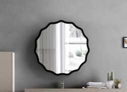 Scalloped Round Wood Mirror, Bathroom & Hallway Wall Decor - thumbnail 1