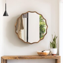 Scalloped Round Wood Mirror, Bathroom & Hallway Wall Decor - thumbnail 3