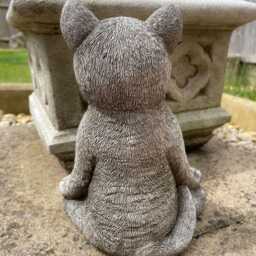 Meditating Cat Stone Garden Statue - Outdoor Animal Sculpture Kitten Ornament - thumbnail 3