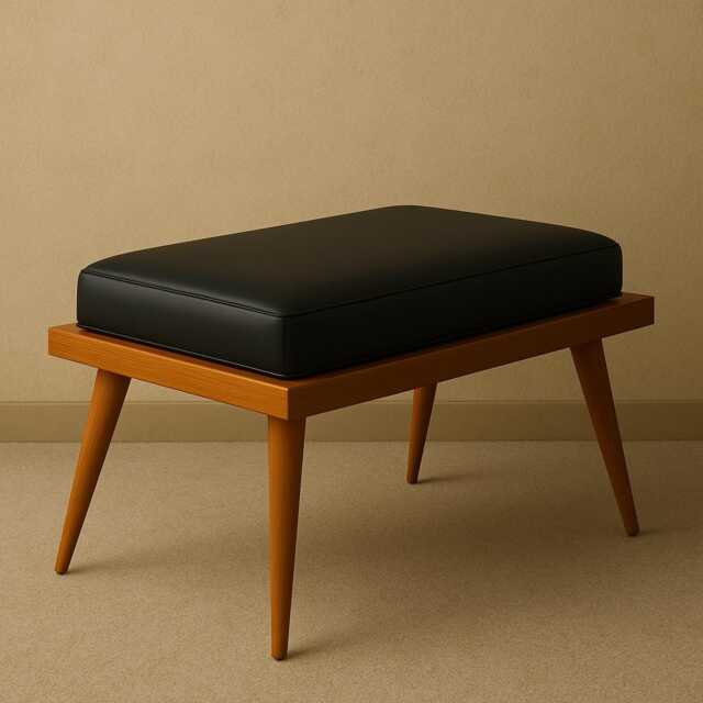 Modern Black Leather Bench Mid Century Wood Entryway Seat - image 1