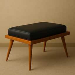 Modern Black Leather Bench Mid Century Wood Entryway Seat