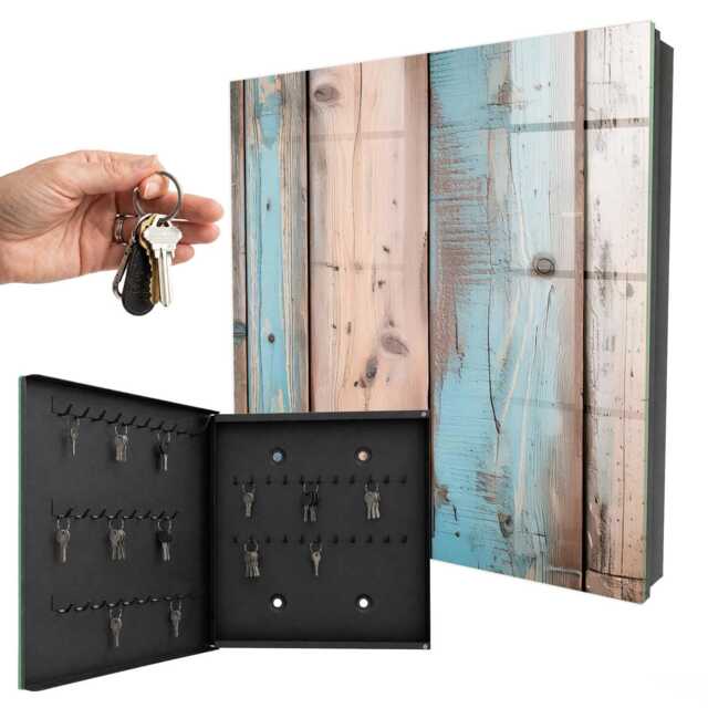 Pastel Wood Key Cabinet For Home, Blue Box Rustic Textures, Lovers Of Nature & Style - image 1
