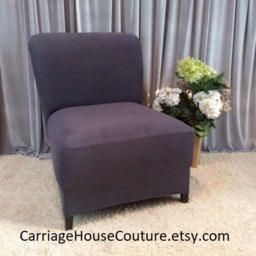 Slipcover Beige Suede Chair Cover For Armless Chair, Slipper Accent Parsons Side Chair, Gray, Tangerine - thumbnail 3