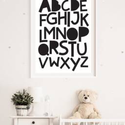 Monochrome Alphabet Print, Boys Nursery Playroom Prints, Wall Art, Poster, Educational Art - thumbnail 2