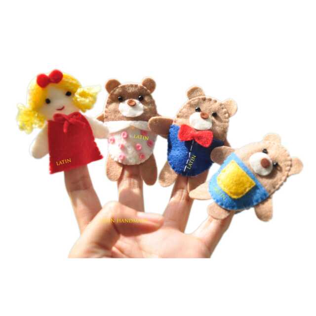 Felt Finger Puppets - Goldilocks & Three Bears - Set Of 4 Pcs - Nursery Rhyme Storytelling, Educational Play Set, Toddler Toys - image 1
