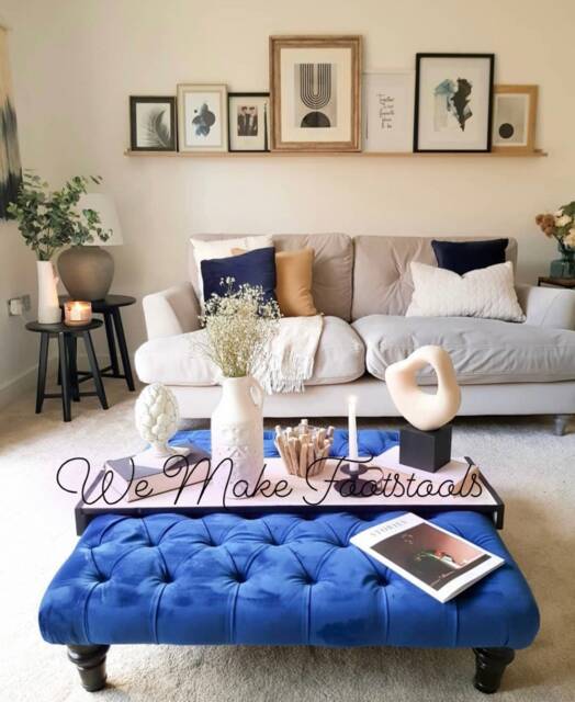 Blue Velvet Chesterfield Footstool/Coffee Table Pouffe - image 1