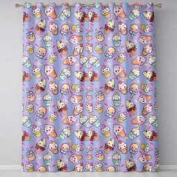Cute Kawaii Ice Cream Desserts On Purple Background Seamless Pattern Readymade Eyelet Ring Top Thermal 100% Blackout Curtains - thumbnail 2
