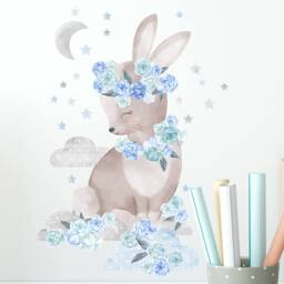 Wall Decor Rabbit Blue For Kids Room, Animal Wallpaper, Wall Stickers, Nursery Art, Childrens Room - thumbnail 3