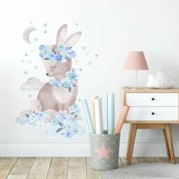 Wall Decor Rabbit Blue For Kids Room, Animal Wallpaper, Wall Stickers, Nursery Art, Childrens Room - thumbnail 1