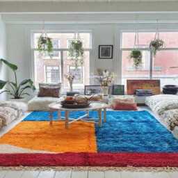 Blue Orange Abstract Moroccan Shag Rug, Boho Living Room Area Vibrant Color Block Berber Carpet, Large Rugs - thumbnail 3