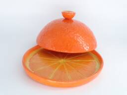 Handmade Pottery Butter Dish - Orange Slice Design, Lidded Tableware