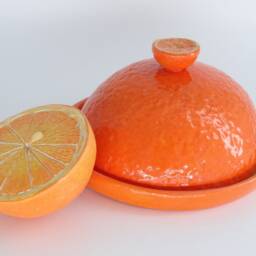Handmade Pottery Butter Dish - Orange Slice Design, Lidded Tableware - thumbnail 4