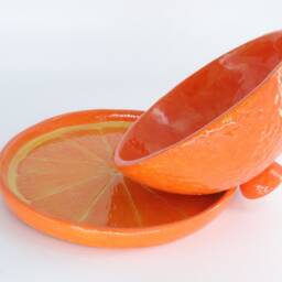 Handmade Pottery Butter Dish - Orange Slice Design, Lidded Tableware - thumbnail 3