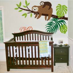 Hanging Sloth Wall Decal, Tropical Leaf, Nursery Decal For Kids Baby Room Decoration - thumbnail 2