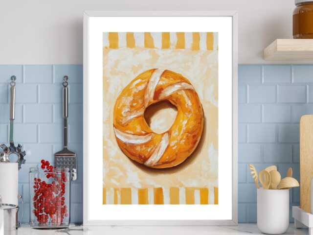 Rustic Bagel - Wall Print Abstract Breakfast Cafe Bakery Kitchen Gift Idea Bespoke Poster A5 A4 A3 Framed Or Unframed - image 1