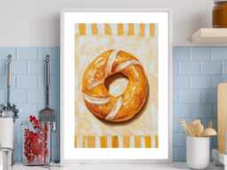Rustic Bagel - Wall Print Abstract Breakfast Cafe Bakery Kitchen Gift Idea Bespoke Poster A5 A4 A3 Framed Or Unframed - thumbnail 1