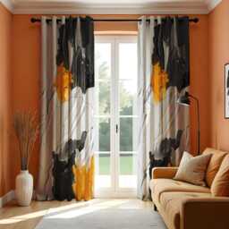 Bold Abstract Art Curtains, Black, Grey & Yellow Painterly Design Drapes, Modern Window Treatment, Custom Sizes Available