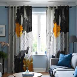 Bold Abstract Art Curtains, Black, Grey & Yellow Painterly Design Drapes, Modern Window Treatment, Custom Sizes Available - thumbnail 2
