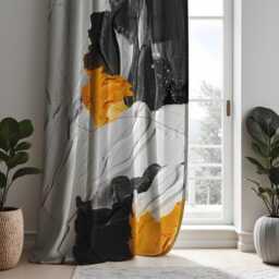 Bold Abstract Art Curtains, Black, Grey & Yellow Painterly Design Drapes, Modern Window Treatment, Custom Sizes Available - thumbnail 3