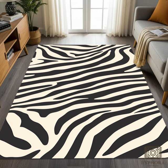 Zebra Print Area Rug Black & White Animal Pattern, Nonslip Carpet - image 1