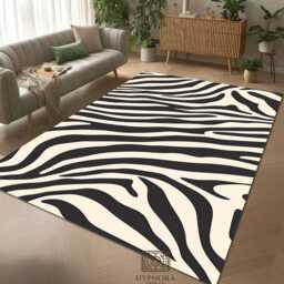 Zebra Print Area Rug Black & White Animal Pattern, Nonslip Carpet - thumbnail 2