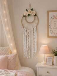 Dreamcatcher, Canvas Flowers, Delicate Lave Wall Hanging, Vintage Lace, Nursery Boho Chic - thumbnail 1