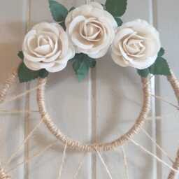 Dreamcatcher, Canvas Flowers, Delicate Lave Wall Hanging, Vintage Lace, Nursery Boho Chic - thumbnail 3