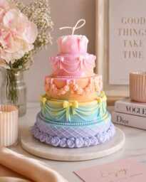 Pastel Rainbow Cake Candle - Luxury Soy Wax Birthday Cute Aesthetic Party Decor Gift For Kids & Girls Like