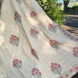 Quilted Pure Waffle Cotton Reversible Bed Throw King Size Summer Indian Quilt - Handmade Handprint Country Beige Red Pomegranate - thumbnail 2