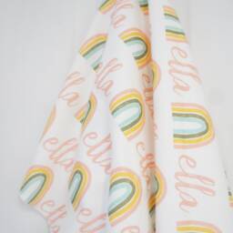 Personalized Organic Cotton Baby Blanket - Mod Rainbow Nursery Swaddle - thumbnail 3