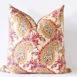 Pink Paisley Floral Pillow Cover Patterned & Beige Decorative Throw Cushion - thumbnail 2