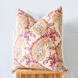Pink Paisley Floral Pillow Cover Patterned & Beige Decorative Throw Cushion - thumbnail 3