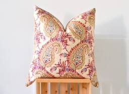 Pink Paisley Floral Pillow Cover Patterned & Beige Decorative Throw Cushion - thumbnail 1