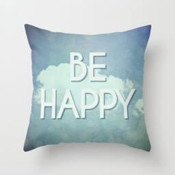 Be Happy Pillow - Dream Big Case Inspirational Quote Teal Decor Blue Cover Fun