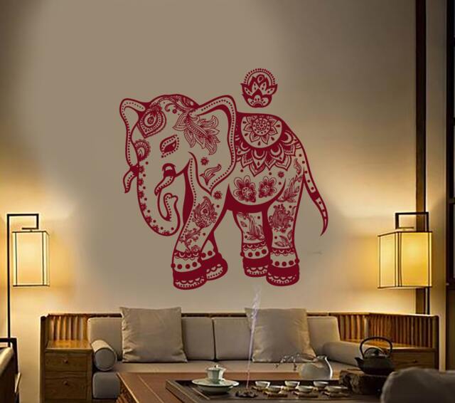 Wall Vinyl Decal Elephant Thailand Sacred Animals Floral Ornament Ethnic Modern Home Decor - #1148Dz - image 1