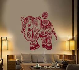 Wall Vinyl Decal Elephant Thailand Sacred Animals Floral Ornament Ethnic Modern Home Decor - #1148Dz - thumbnail 1