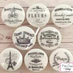 Black White Knobs Kitchen Cabinet French Vintage Dresser Drawer Handmade Pulls Shabby Chic Cottage Provincial Farmhouse Distressed Fleur #2 - thumbnail 2