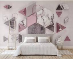3D Geometric Wallpaper, Pink Metal Marbling Wall Mural - Peel & Stick