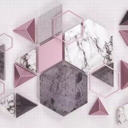 3D Geometric Wallpaper, Pink Metal Marbling Wall Mural - Peel & Stick - thumbnail 2