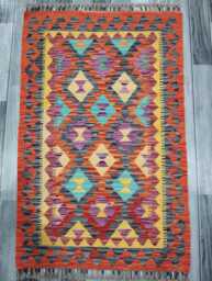 Kilim Rug Multicolour, Handmade Artisan Afghan Turkish Scandinavian Navajo Bohemian Flatweave Natural Wool 122x78 cm - thumbnail 1