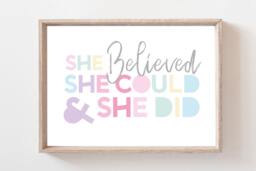 Girls Nursery Prints, Bedroom Wall Art, Pastel Colours, Quotes, Motivational Inspirational Print - thumbnail 1