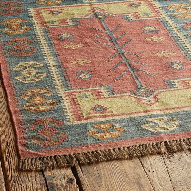 Handmade Large Kilim Rug, Handwoven, Wool & Jute Rug Handmade, Dhurrie Motifs, Oriental, Traditional Indian, Geometric Boho Rug - image 1