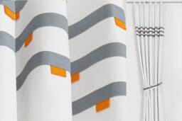 Orange Gray White Modern Curtains, Geometric Curtain Panel, Minimal Masculine Curtain, Contemporary Window Drapes, Mid Century - thumbnail 1
