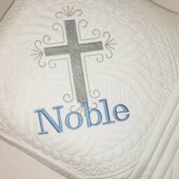 Personalized Baby Boy Baptism Quilt, Embroidered Cross Blanket - thumbnail 3