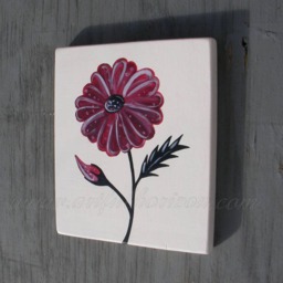Original Red Flower Painting Modern Farmhouse Decor Primitive Folk Art Cosmos Wildflower Black White Deco Wall - thumbnail 2