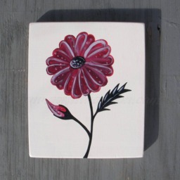 Original Red Flower Painting Modern Farmhouse Decor Primitive Folk Art Cosmos Wildflower Black White Deco Wall - thumbnail 1